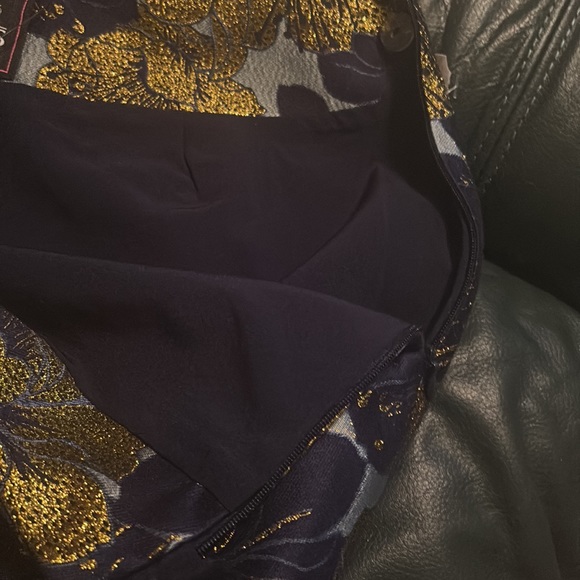 Blue and gold floral no waist pants. - Picture 3 of 5